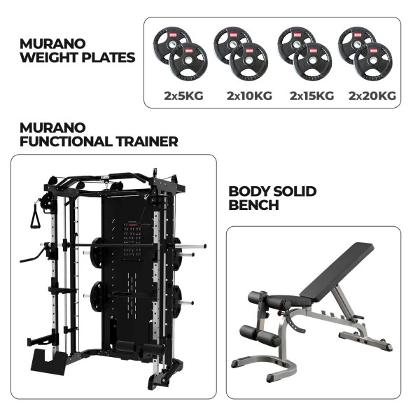 Elite Functional Trainer with Bench and 100 Kg Weight Plate Set Combo