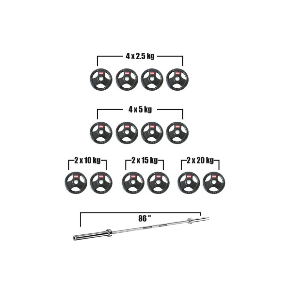 140Kg Black Olympic Weight Plates &Barbell Set