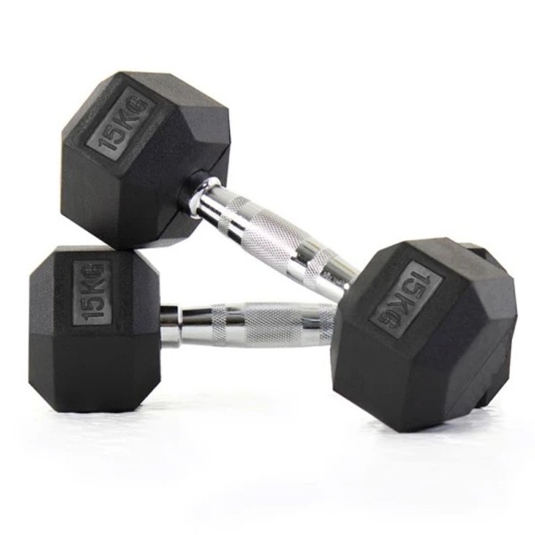 Rubber Hex Dumbbell Pair, 15 kg