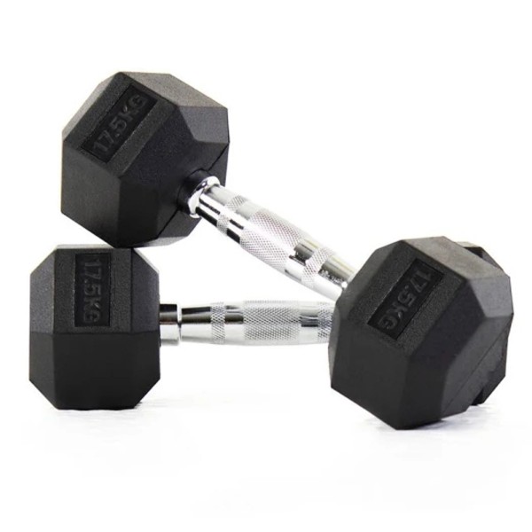 Rubber Hex Dumbbell Pair, 17.5 Kg