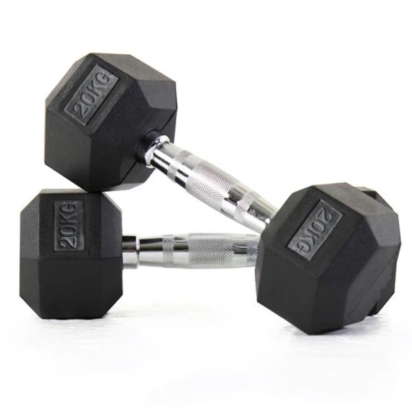 Rubber Hex Dumbbell Pair, 20 Kg