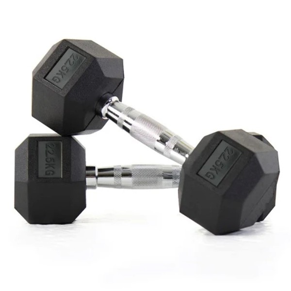 Rubber Hex Dumbbell Pair, 22.5 Kg