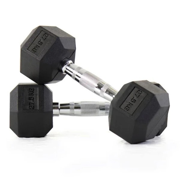 Rubber Hex Dumbbell Pair, 27.5 Kg