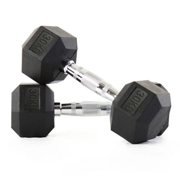 Rubber Hex Dumbbell Pair, 30 Kg