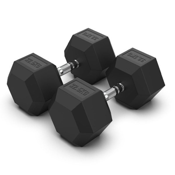 Rubber Hex Dumbbell Pair, 32.5 Kg