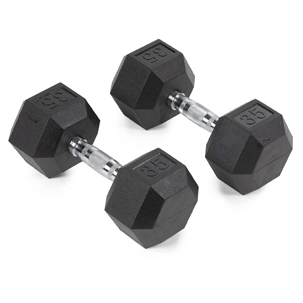 Rubber Hex Dumbbell Pair, 35 Kg