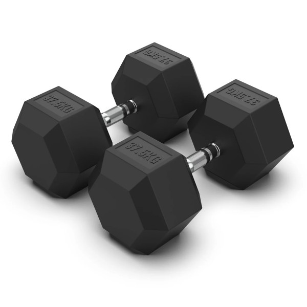 Rubber Hex Dumbbell Pair, 37.5 Kg