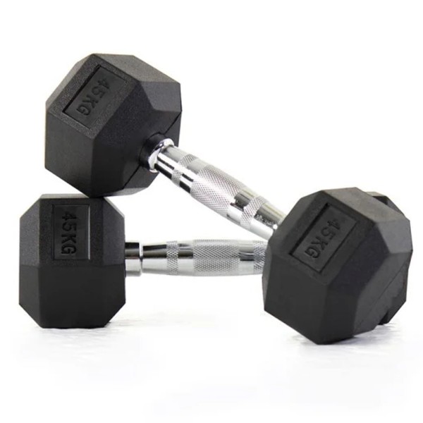 Rubber Hex Dumbbell Pair, 45 Kg