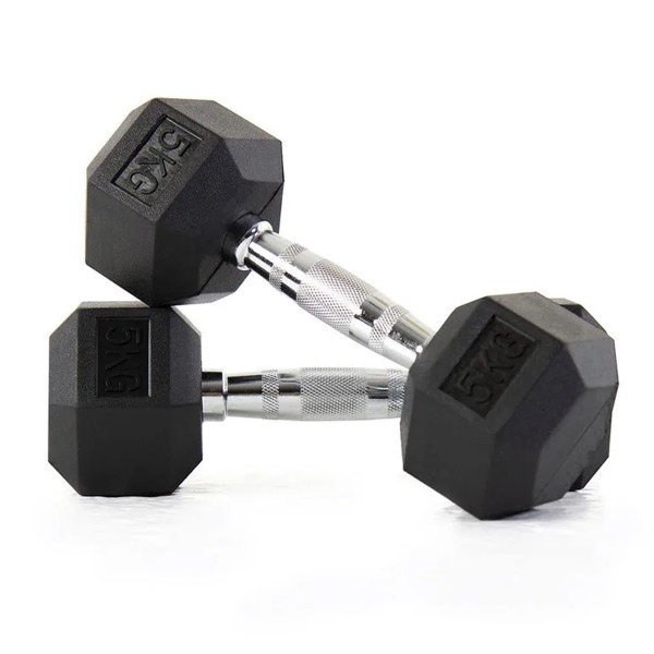 Rubber Hex Dumbbell Pair, 5 Kg